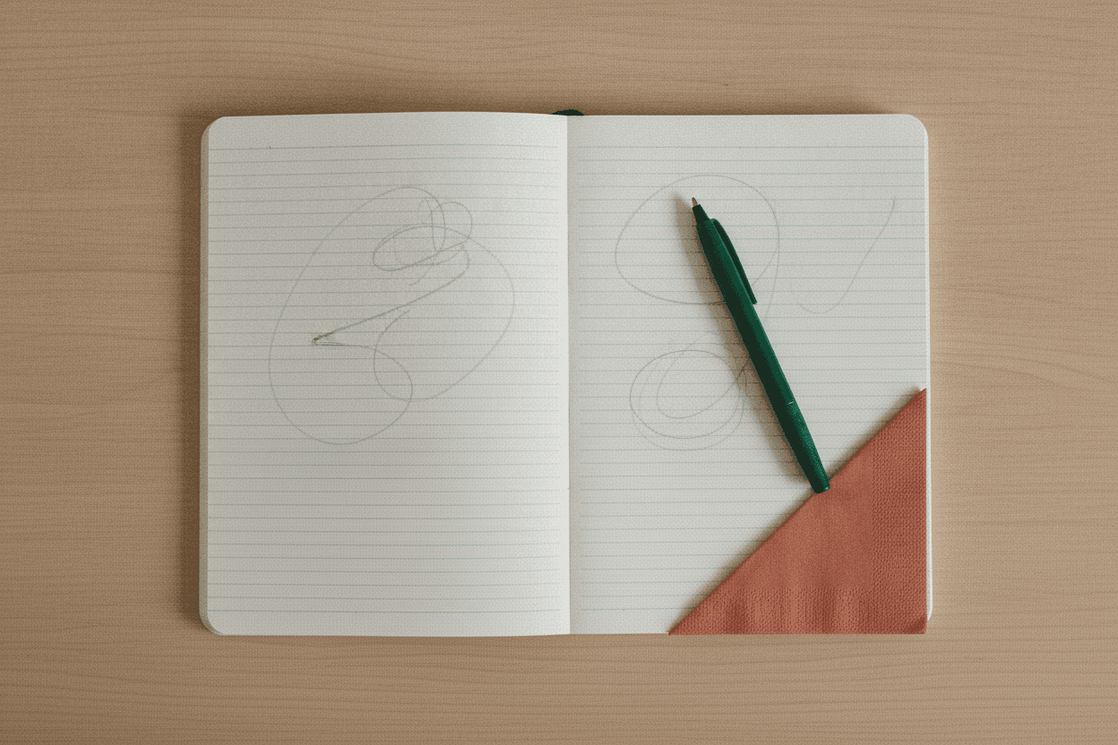Aufgeschlagenes MPU-Workbook mit Stift